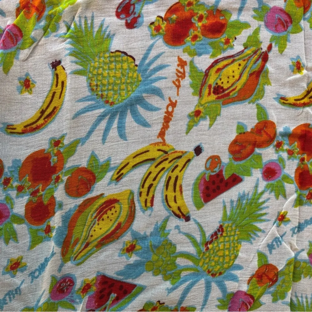 Betsey Johnson Tropical Fruit Scarf Wrap 27x80 Banana Pineapple Viscose Fringe